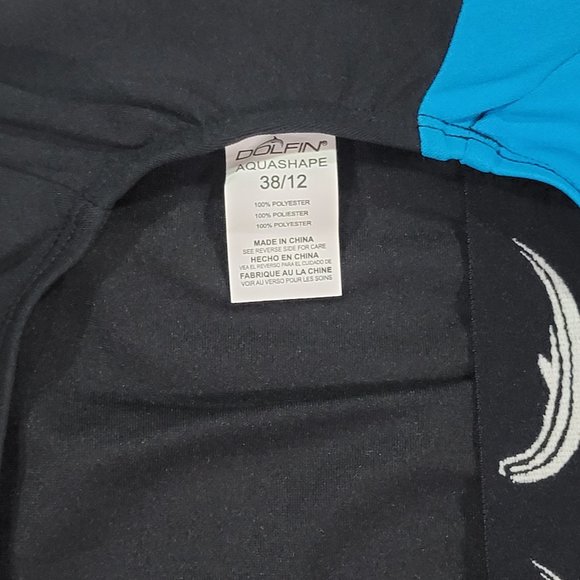 Dolfin Womens AquaShape Black/Turq Lap Suit Swimwear Size 12 - Picture 2 of 4